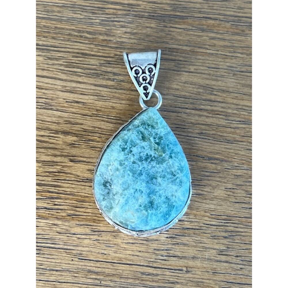 Sterling Silver 925 Aqua Stone Pendant 2.25"